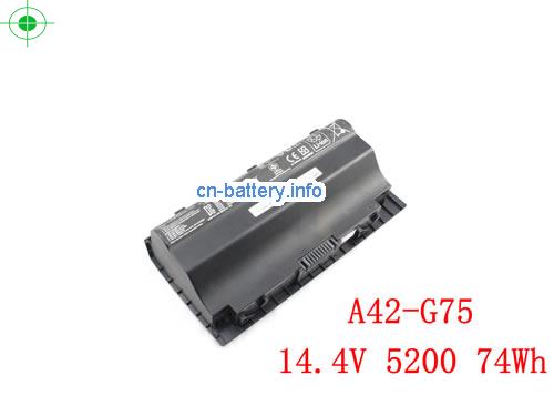14.4V ASUS A42-G75 A42G75 电池 5200mAh, 74Wh 