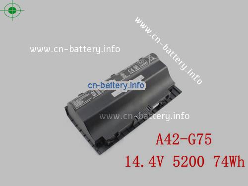 14.4V ASUS A42-G75 A42G75 电池 5200mAh, 74Wh 