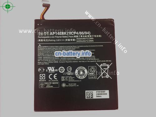 3.8V ACER AP14E8K 电池 3520mAh, 13.3Wh 