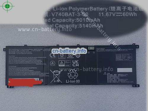 11.67V CLEVO V740BAT-3-60 电池 5010mAh, 60.00Wh 