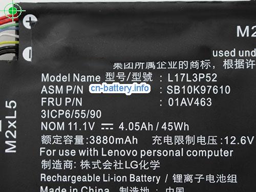  image 2 for  原厂 Lenovo L17l3p52 电池 Sb10k97610 01av463 可充电 45wh 11.1v  laptop battery 